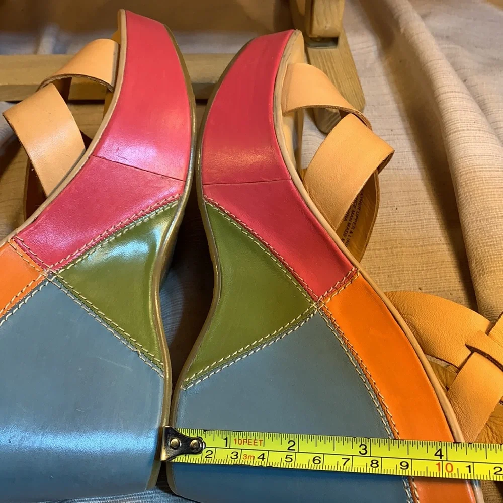 NWOT Kork-Ease leather color block wedges fun!
